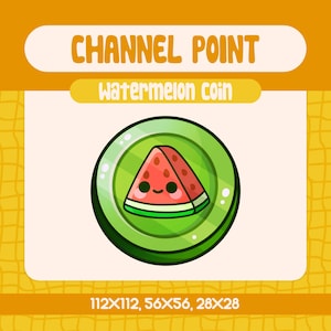Punto de canal de moneda de sandía kawaii para streamers de Twitch, lindo gesto de fruta de verano, recompensa verde y roja para transmisiones de cabaña acogedora