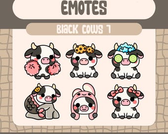 Pacchetto di emoticon Kawaii Black Cow, streamer Twitch/Discord (download digitale)