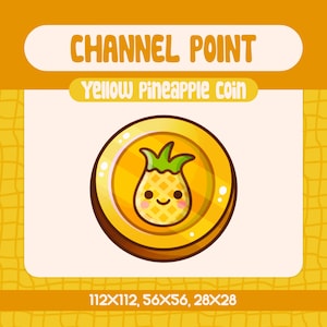 Kawaii Yellow Pineapple Coin Channel Point-pictogram voor Twitch, schattige emote voor streamers, schattig tropisch beloningspictogram