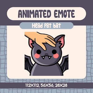 Kawaii Head Pat Bat Animated Emote for Twitch and Discord, Cute Petting Vampire Bat Emote for Halloween and Spooky Season Streams