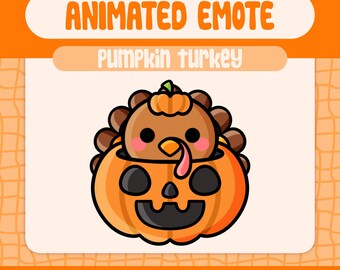 Kawaii Halloween Thanksgiving Turkey Animated Emote for Twitch and Discord, Cute Pumpkin Turkey Emote for Streamers, Funny Fall Turkey
