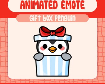 Kawaii Christmas Gift Box Penguin Animated Emote