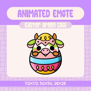 Kawaii Easter Green Cow Animated Emote For Twitch And Discord, Cute Cow In Egg Emote For Farm And Spring Stream Reactions