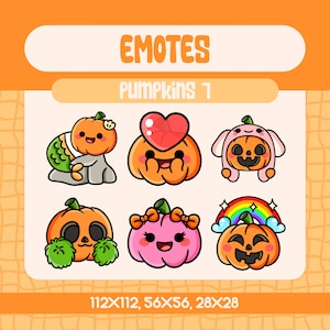 6 Kawaii Pumpkin Emotes Pack for Twitch and Discord, Cute Halloween Pumpkin Reaction Emote Set for Fall Streams and Spooky Season Fun