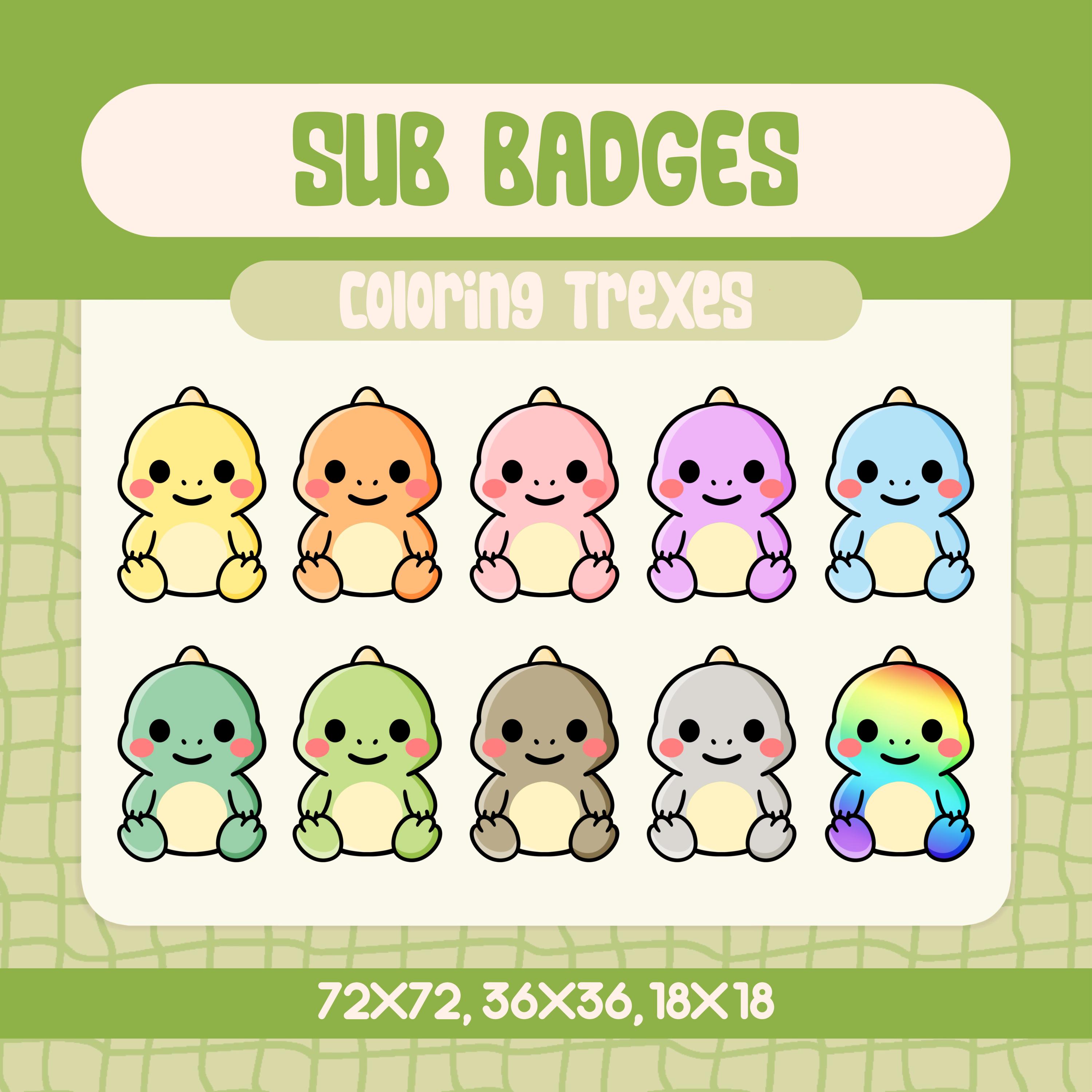 カラフルなTrex Twitchサブバッジ、かわいい恐竜（デジタルダウンロード） - Etsy 日本