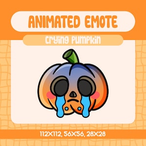 Crying Pumpkin Animated Emote for Twitch and Discord, Sad Halloween Pumpkin Face for Spooky Season Reactions and Fall Stream Emote Use
