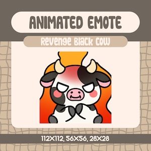 Kawaii Revenge Black Cow Animated Emote For Twitch And Discord, Angry Cow Emote To Express Fiery And Savage Reactions Live