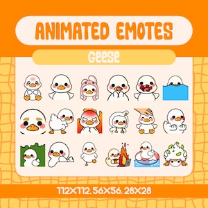 18 Kawaii Goose Animated Emotes for Twitch and Discord, Funny White Duck Reaction Emote Set for Cozy Streams and Silly Moments