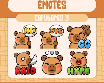Kawaii capibara-emotespakket, Twitch and Discord-streaming-emotes (digitale download)