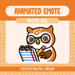 Kawaii Brown Owl Taking Notes Animated Emote for Twitch, Funny Studying Bird Emote for Streamers and Discord Observation Moments