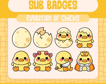 Kawaii Chick Evolution Twitch Sub Badges, Cute Yellow Growth Set (Digital Download)