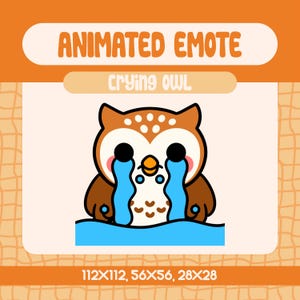 Crying Owl Animated Emote For Twitch And Discord, Cute Brown Owl With Big Tears Emote For Sad Chats, Drama Reactions And Cozy Streams