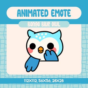 Kawaii Bongo Blue Owl Animated Emote for Twitch Streamers, Cute Owl Reaction Animated Emote for Stream