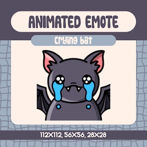 Kawaii Crying Bat Animated Emote for Twitch and Discord, Cute Sad Bat Emote for Spooky and Halloween Streams