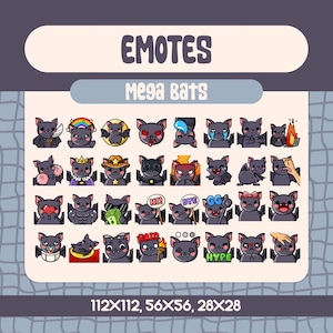 32 Mega Bat Emote Pack for Twitch and Discord, Kawaii Vampire Bats for Halloween and Spooky Season Streams and Reactions