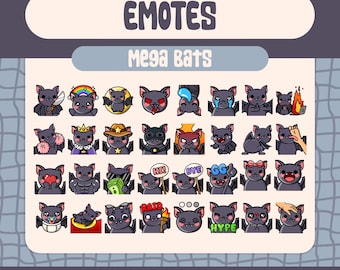 Paquete de emoticonos de murciélago kawaii, transmisión de Twitch Discord (descarga digital)
