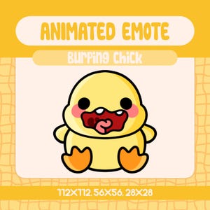 Kawaii Burping Chick Animated Emote for Twitch and Discord, Funny Yellow Duck with Open Mouth Reaction, Silly Stream Emote for Laughter
