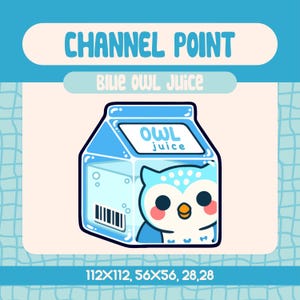 Kawaii Blau Eule Juice Channel Point Icon für Twitch Streamer, süße Eule Milchpackung Emote Tier Thema Belohnung für gemütliche Gaming Vibes
