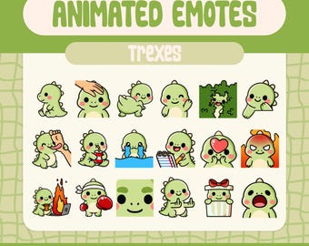 Animated Trex Emote Pack, Cute Dinosaur Twitch and Discord (Digital Download)