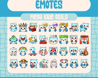 Kawaii Blaue Eule Emotes für Twitch, Discord (Digitaler Download)