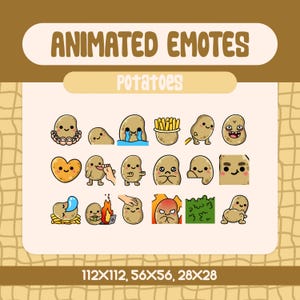 18 Kawaii Potato Animated Emote Pack for Twitch and Discord, Funny and Expressive Potato Emotes for Reactions and Playful Streams