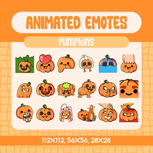 18 Kawaii Pumpkin Animated Emotes for Twitch and Discord, Cute Halloween Pumpkin Reactions for Fall Streams and Spooky Season Fun