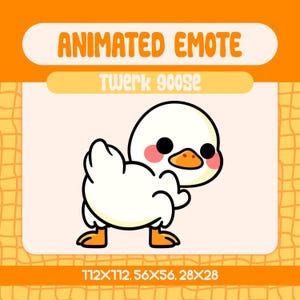 Met kawaii geanimeerde twerkgans-emote voor Twitch and Discord, grappige witte eend-dansreactie voor hype-streammomenten en lollig chatplezier