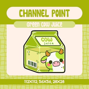 Kawaii Grüne Kuh Juice Channel Point Icon für Twitch Streamer, niedliche Milchtüte Emote gemütliche Kuh Belohnung für Tierliebhaber