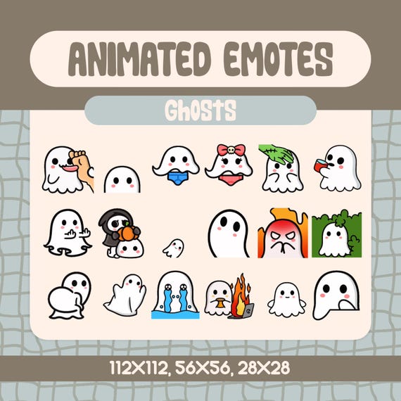 18 Kawaii Ghost Animated Emotes, Twitch & Discord Streamer (Digital Download)