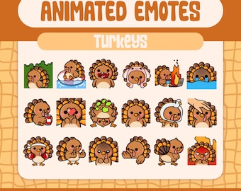 18 Kawaii Thanksgiving Turkey Animated Emote Pack for Twitch and Discord, Funny Turkey Emote Set for Streamers, Holiday Turkey Collection
