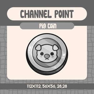 Lindo icono de punto de canal de moneda de cerdo plateado para Twitch, adorable gesto de cerdito para streamers amantes de los animales y recompensas de chat