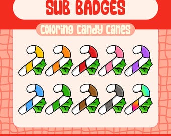 Kawaii Candy Cane Twitch Sub Badges, Christmas Holiday Streamer Set (Digital Download)