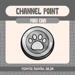 Icono de punto de canal de moneda de pata plateada para Twitch, un lindo gesto de pata de animal para amantes de las mascotas y streamers.