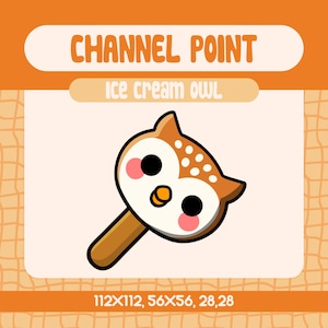 Kawaii Ice Cream Owl Channel Point for Twitch Streamers, Cute Forest Owl Popsicle Emote Animal Reward for Cottagecore Streamers