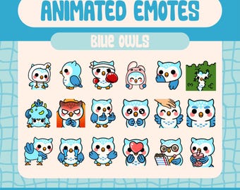 Kawaii Blaue Eule Animierte Emotes für Twitch, Discord (GIF, digitaler Download)
