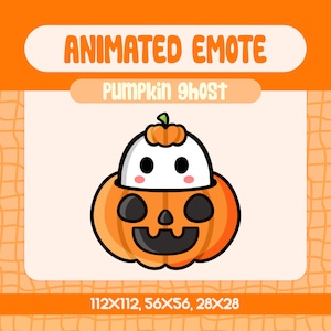 Emote fantasma zucca animata di Halloween per Twitch, Discord, streaming, emote kawaii carina per la stagione spettrale, vibrazioni autunnali