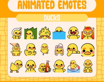 Emotes animados de pato amarillo kawaii para Twitch y Discord (descarga digital)