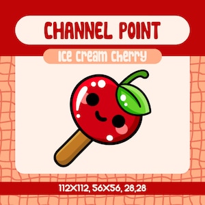 Kawaii Ice Cream Cherry Popsicle Channel Point for Twitch Streamers, Cute Red Fruit Emote Cozy Reward for Summer and Farm Streams