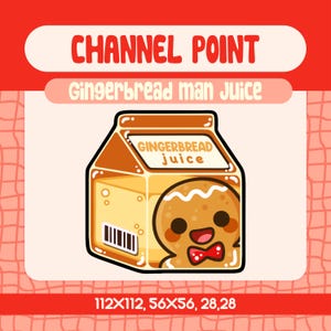 Kawaii Gingerbread Man Juice Twitch Emote, Christmas Cookie Carton Channel Point Reward for Cozy Holiday Streams