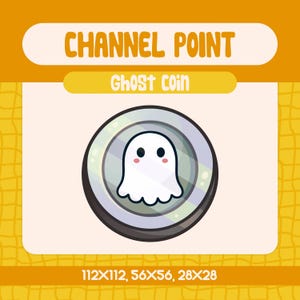 Icono de punto de canal de moneda fantasma blanca kawaii para Twitch, adorable gesto para streamers, recompensa espeluznante y tierna
