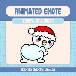 Divertente emote animata del pupazzo di neve che twerka per Twitch e Discord, emote di ballo delle feste invernali, buffo movimento del sedere ghiacciato di Natale per gli streamer