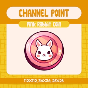 Kawaii Pink Rabbit Coin Channel Point Icon for Twitch, Adorable Coin Emote for Streamers, Cute Bunny Reward