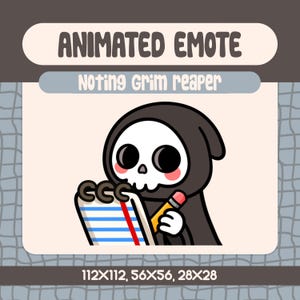 Kawaii Noting Sensenmann Animiertes Emote für Twitch und Discord, Death Note Reaktion für Halloween und Spooky Season Streams