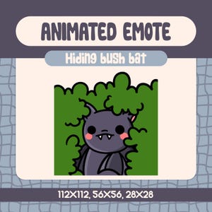 Kawaii Hiding Bush Bat Animated Emote for Twitch and Discord, Cute Sneaky Bat Emote for Spooky Season and Halloween Streams
