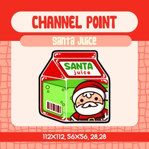 Kawaii Santa Juice Carton Milk Channel Point Icon for Twitch, Cute Xmas Drink Reward, Funny Holiday Stream Emote with Green and Red Box