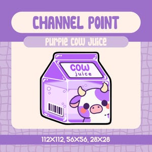 Kawaii Lila Kuh Juice Channel Point Icon für Twitch Streamer, niedliche Milchtüte Emote gemütliche Kuh Belohnung für Tierliebhaber