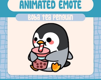 Kawaii Boba Tea Penguin Animated Emote Sip Reaction