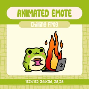 Emote animado de rana relajante y acogedora para Twitch, emote de rana de fuego relajante para Discord y streamers.
