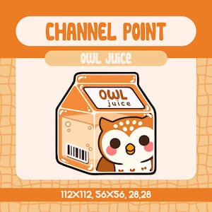 Kawaii Eule Juice Channel Point für Twitch Streamer, Niedliche Orange Eule Milch Karton Emote Tierbelohnung für Cozy Cottagecore Stream