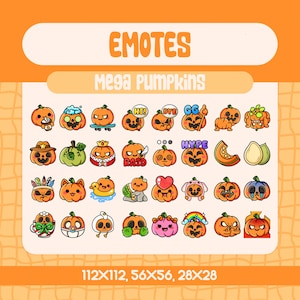 32 Kawaii  Mega Pumpkin Emotes  for Twitch and Discord, Cute Halloween Pumpkin Reaction Empte Set for Fall Streams and Spooky Season Fun